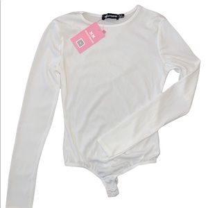 White Ribbed Long Sleeve Bodysuit- Size US 6/UK 10